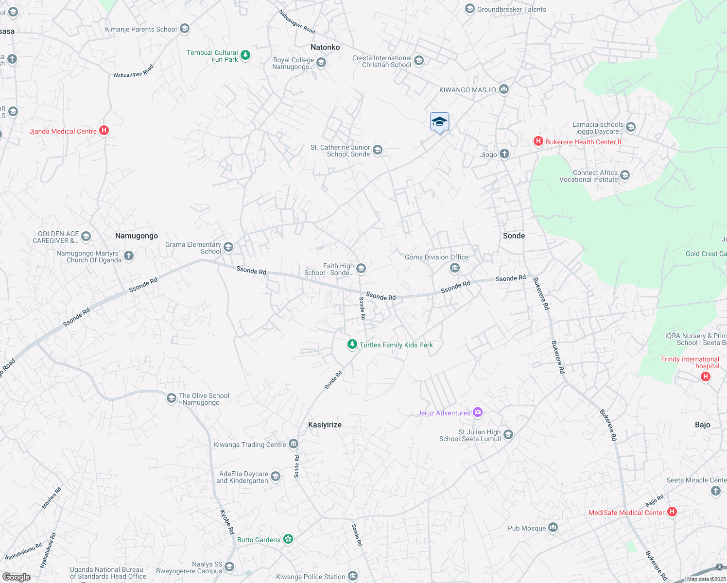 map of restaurants, bars, coffee shops, grocery stores, and more near Ssonde Road in Kampala