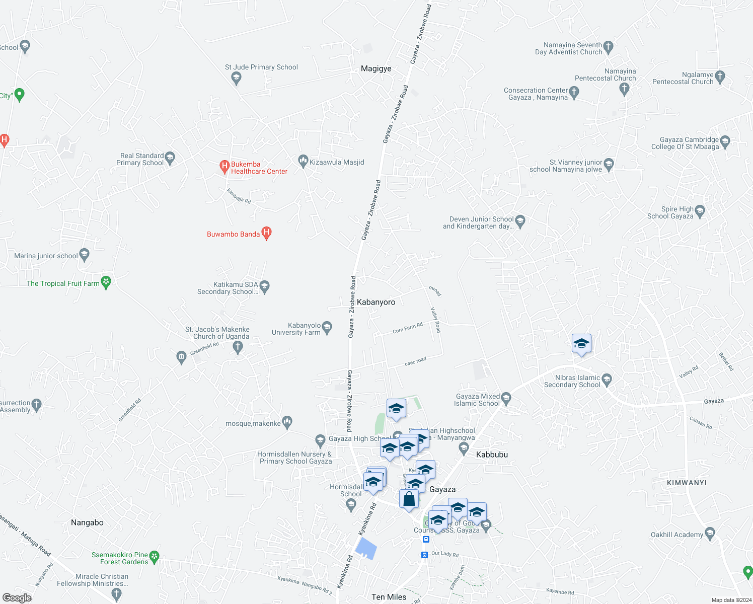 map of restaurants, bars, coffee shops, grocery stores, and more near in Kabanyoro