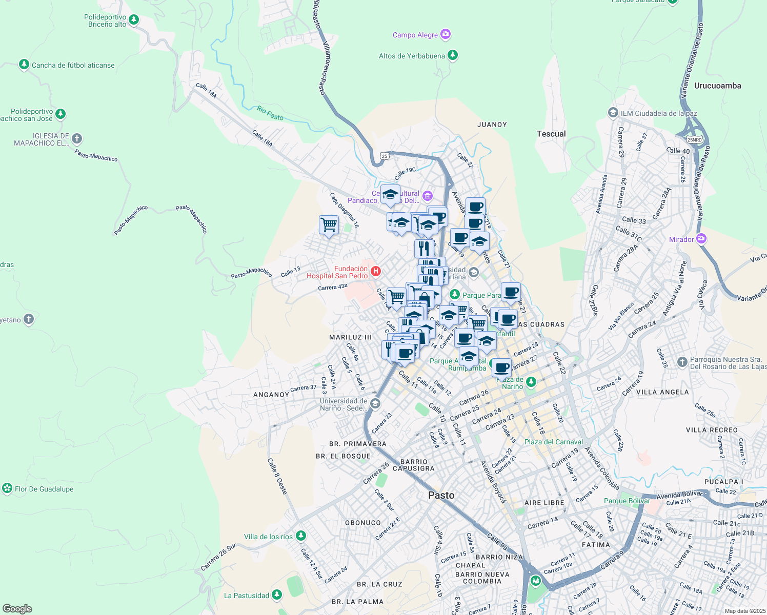 map of restaurants, bars, coffee shops, grocery stores, and more near 13c1-13c35 Carrera 41 in Pasto