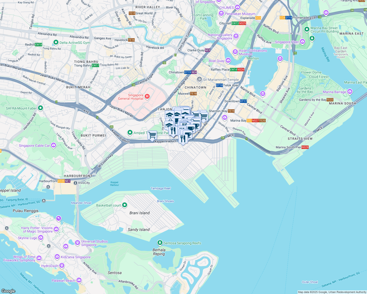 map of restaurants, bars, coffee shops, grocery stores, and more near in Singapore
