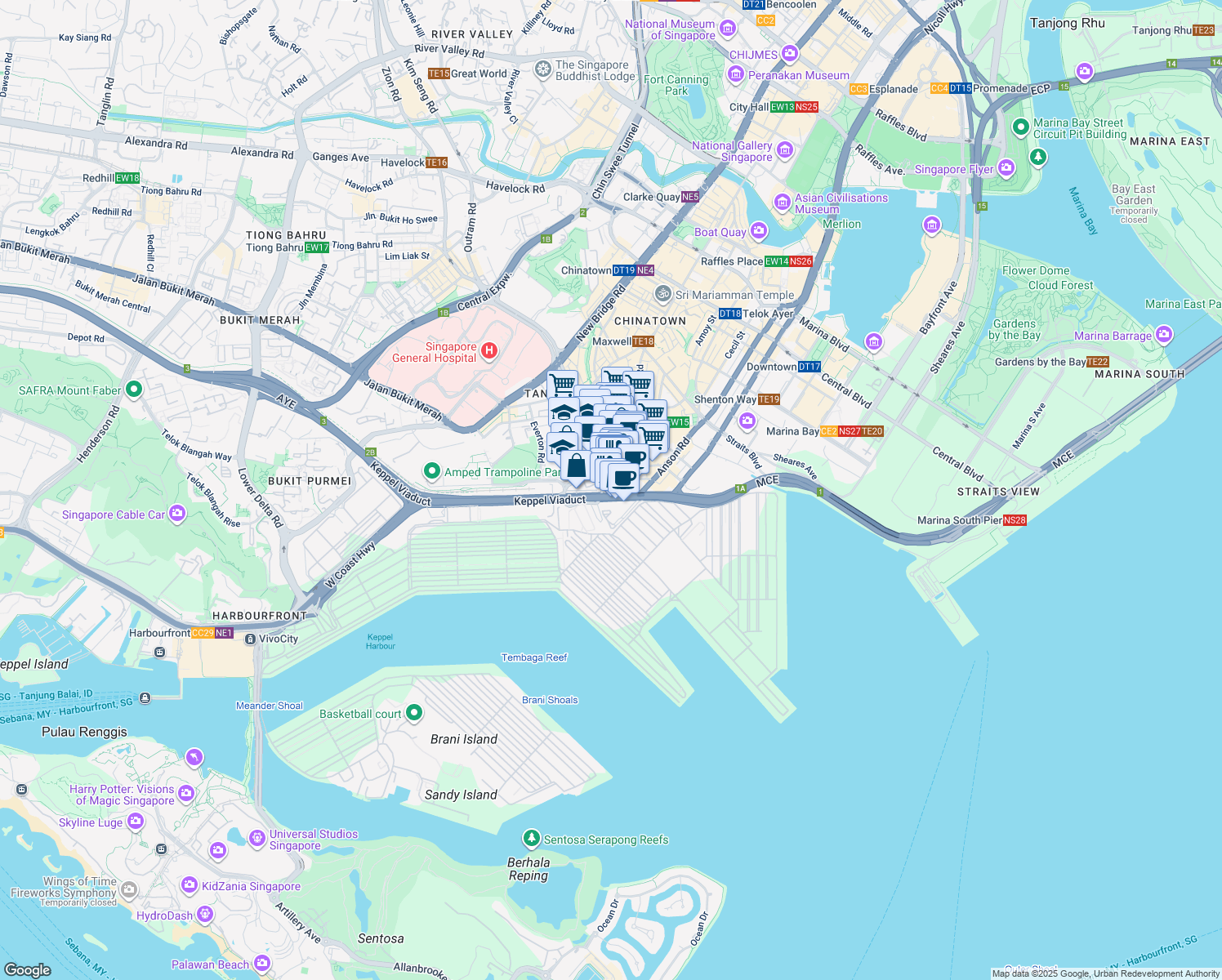 map of restaurants, bars, coffee shops, grocery stores, and more near in Singapore