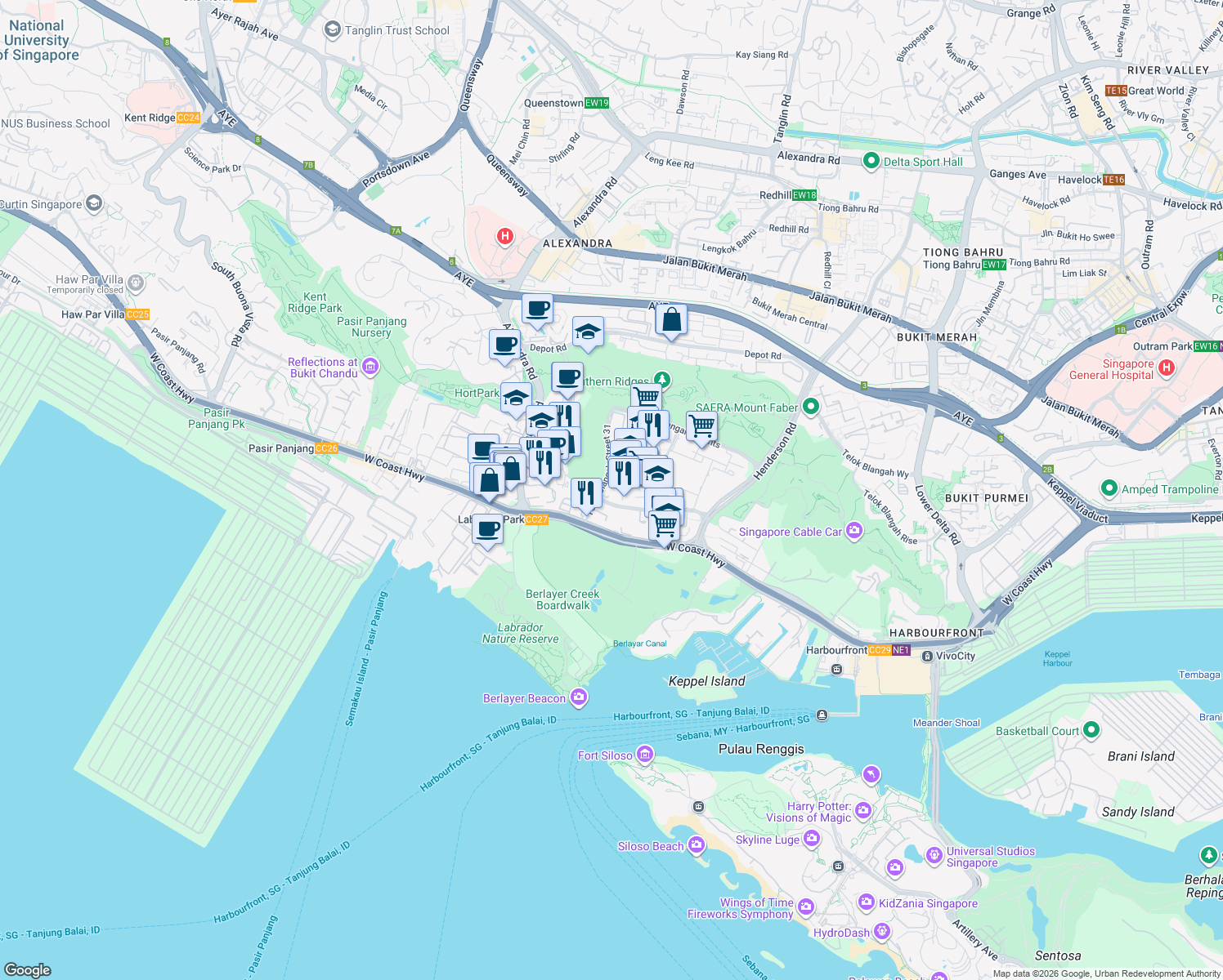 map of restaurants, bars, coffee shops, grocery stores, and more near in Singapore