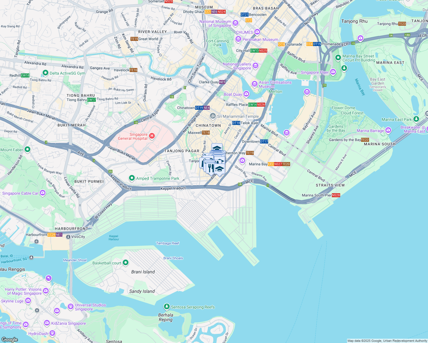 map of restaurants, bars, coffee shops, grocery stores, and more near in Singapore