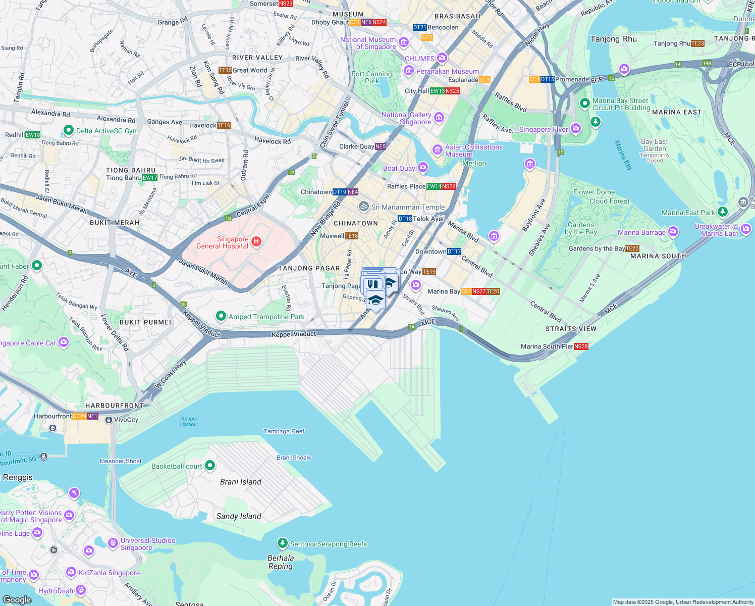 map of restaurants, bars, coffee shops, grocery stores, and more near in Singapore