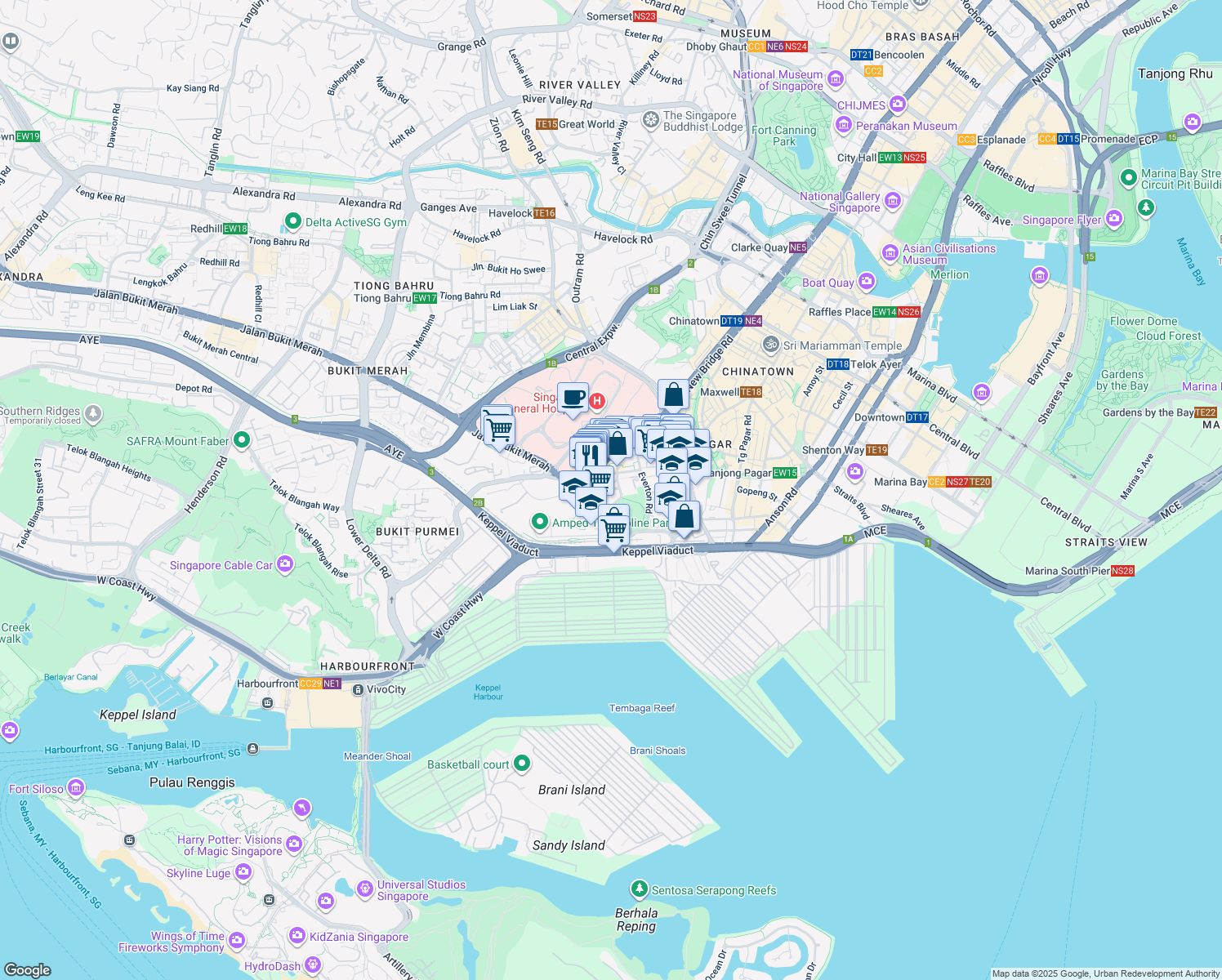 map of restaurants, bars, coffee shops, grocery stores, and more near in Singapore