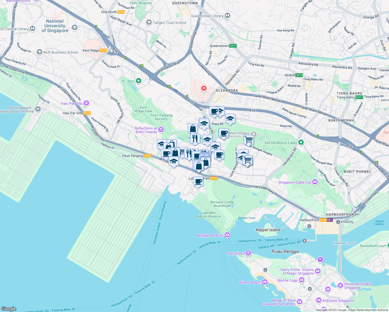 map of restaurants, bars, coffee shops, grocery stores, and more near in Singapore