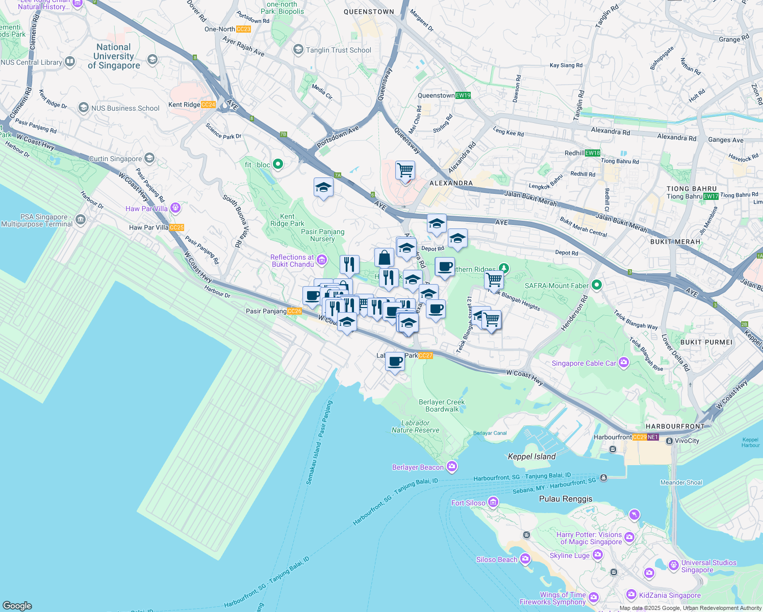map of restaurants, bars, coffee shops, grocery stores, and more near in Singapore