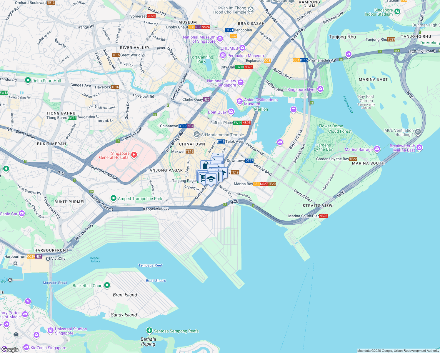 map of restaurants, bars, coffee shops, grocery stores, and more near in Singapore