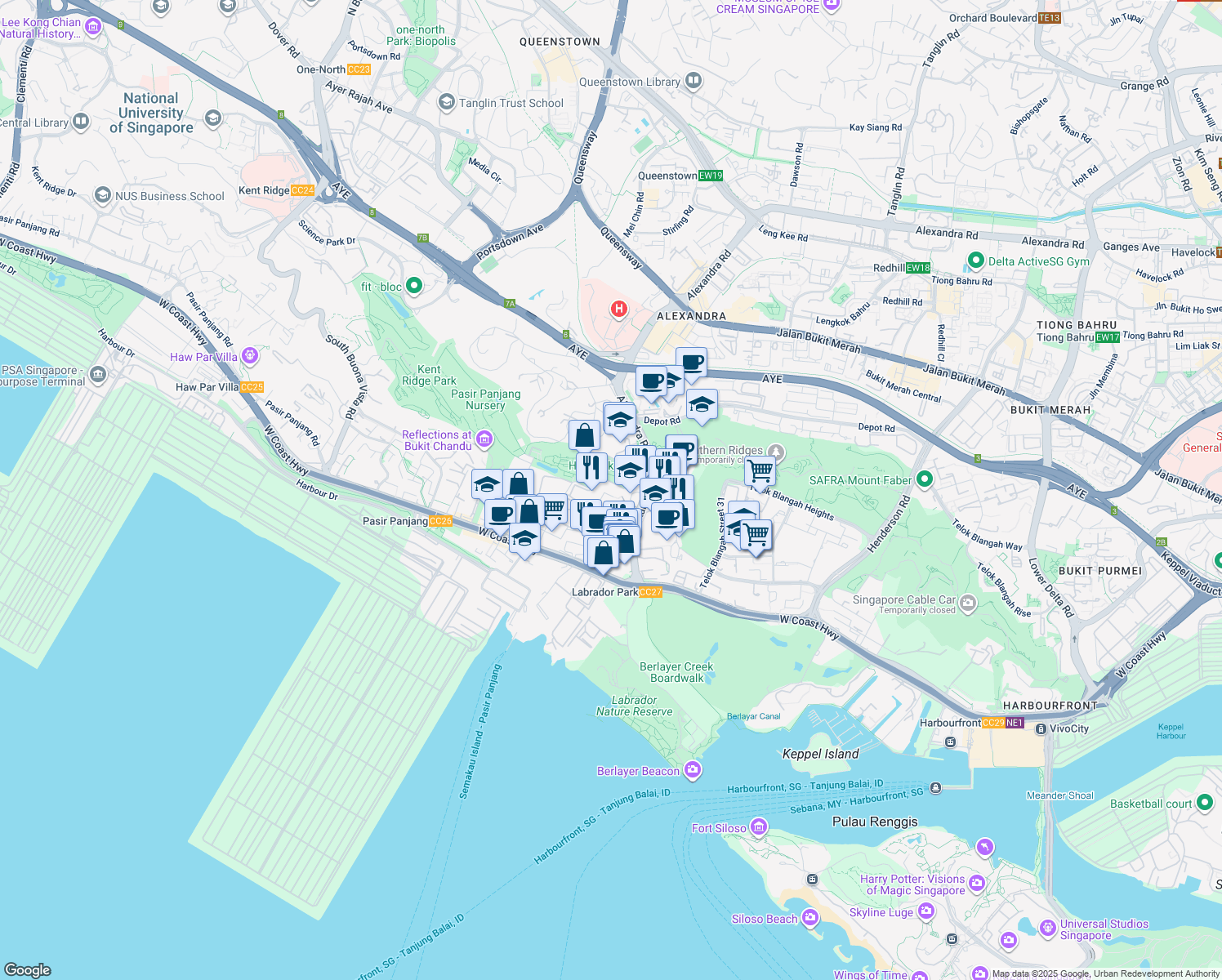 map of restaurants, bars, coffee shops, grocery stores, and more near in Singapore