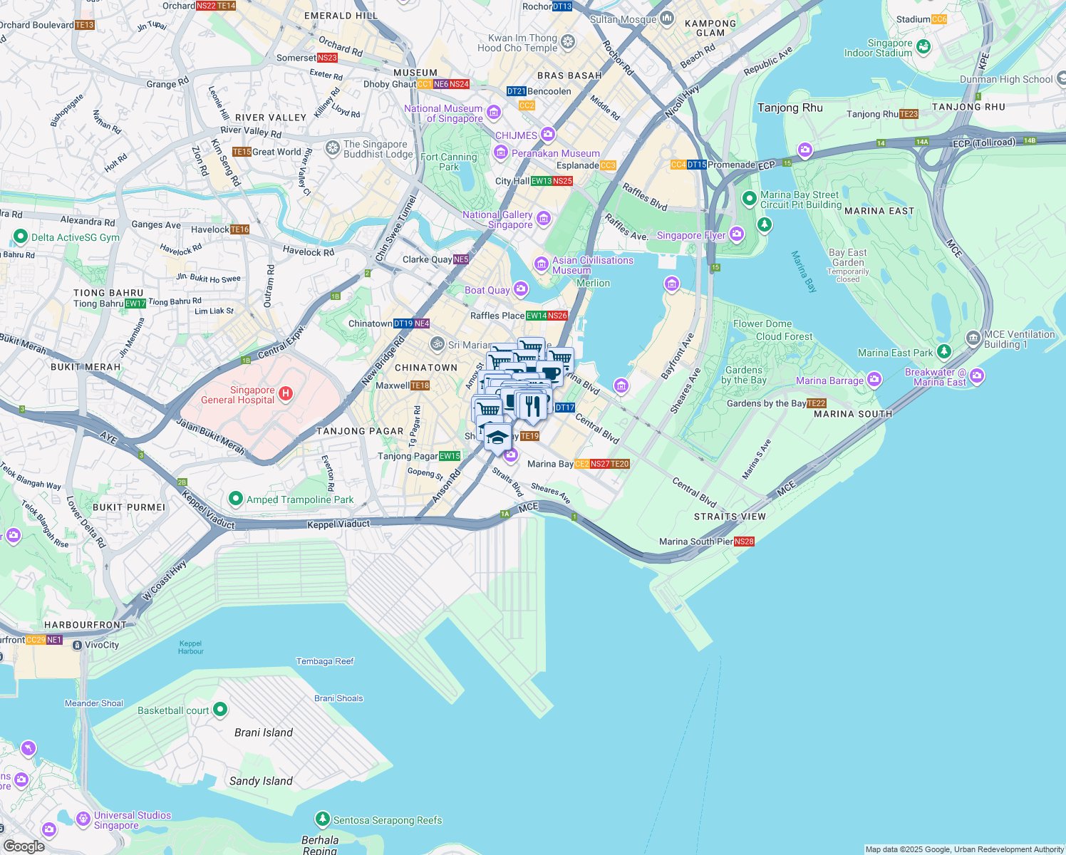 map of restaurants, bars, coffee shops, grocery stores, and more near in Singapore