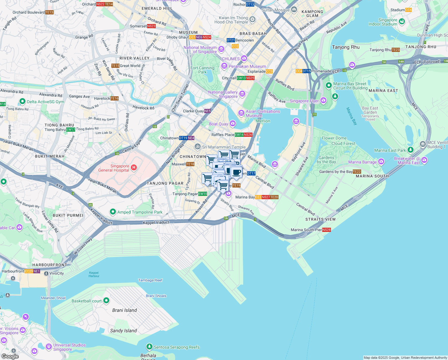map of restaurants, bars, coffee shops, grocery stores, and more near in Singapore