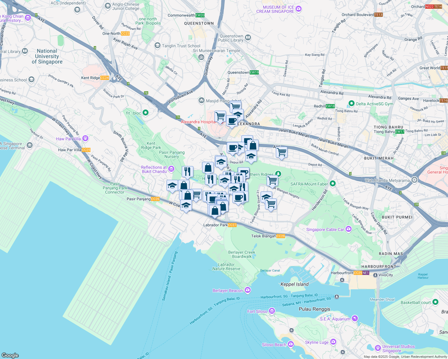 map of restaurants, bars, coffee shops, grocery stores, and more near in Singapore