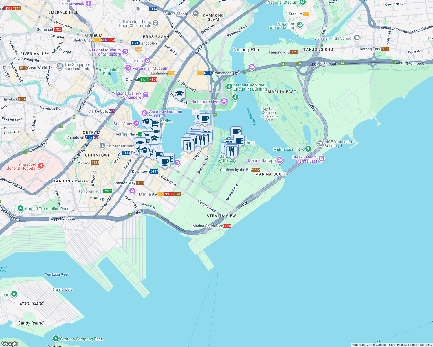 map of restaurants, bars, coffee shops, grocery stores, and more near in Singapore