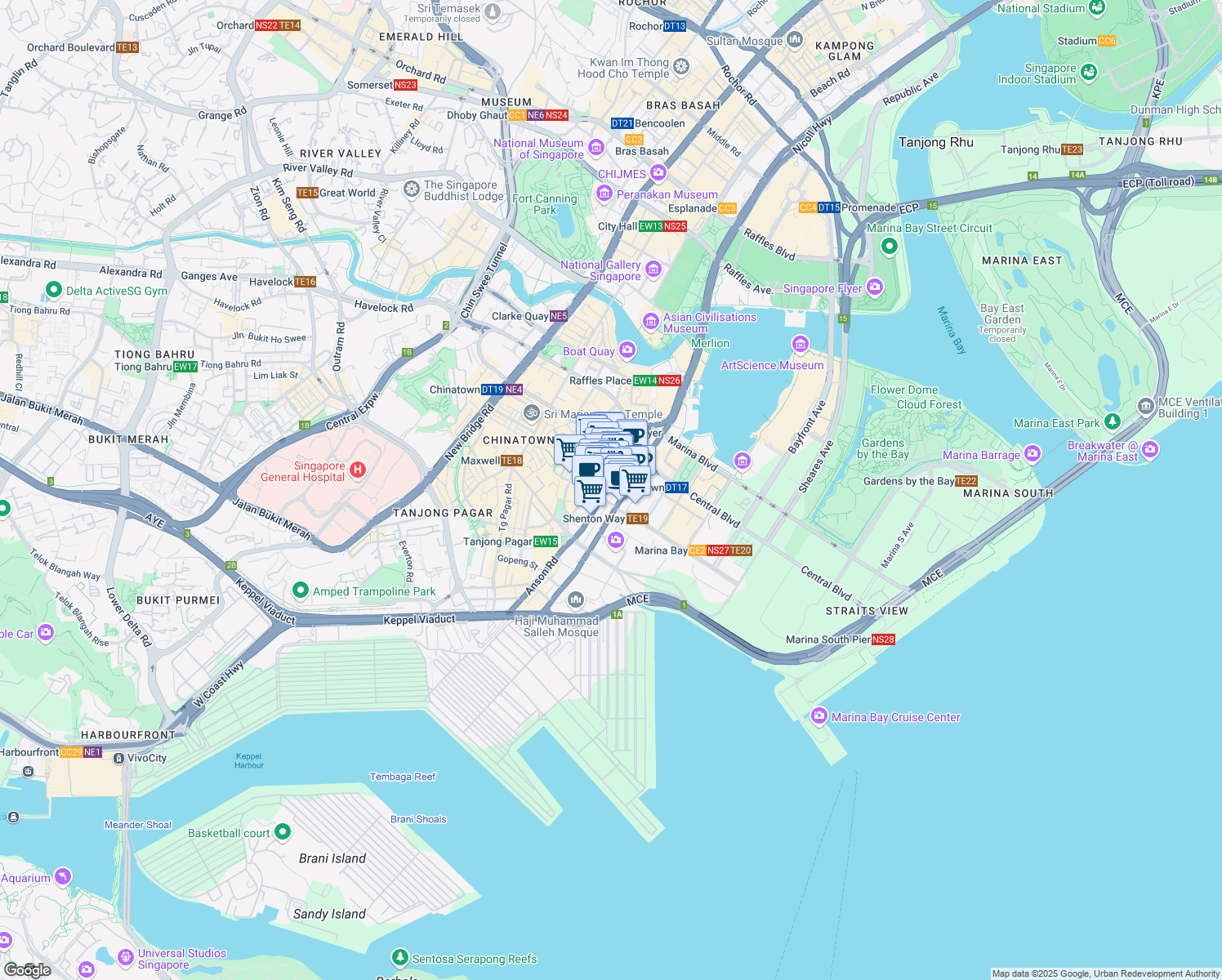 map of restaurants, bars, coffee shops, grocery stores, and more near in Singapore