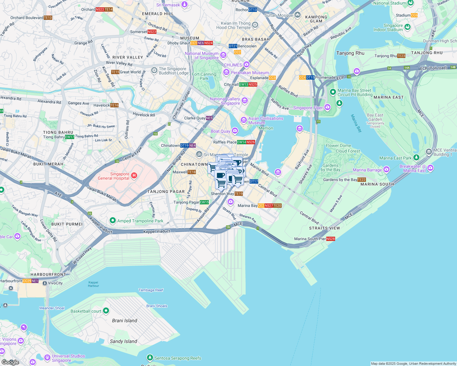 map of restaurants, bars, coffee shops, grocery stores, and more near in Singapore