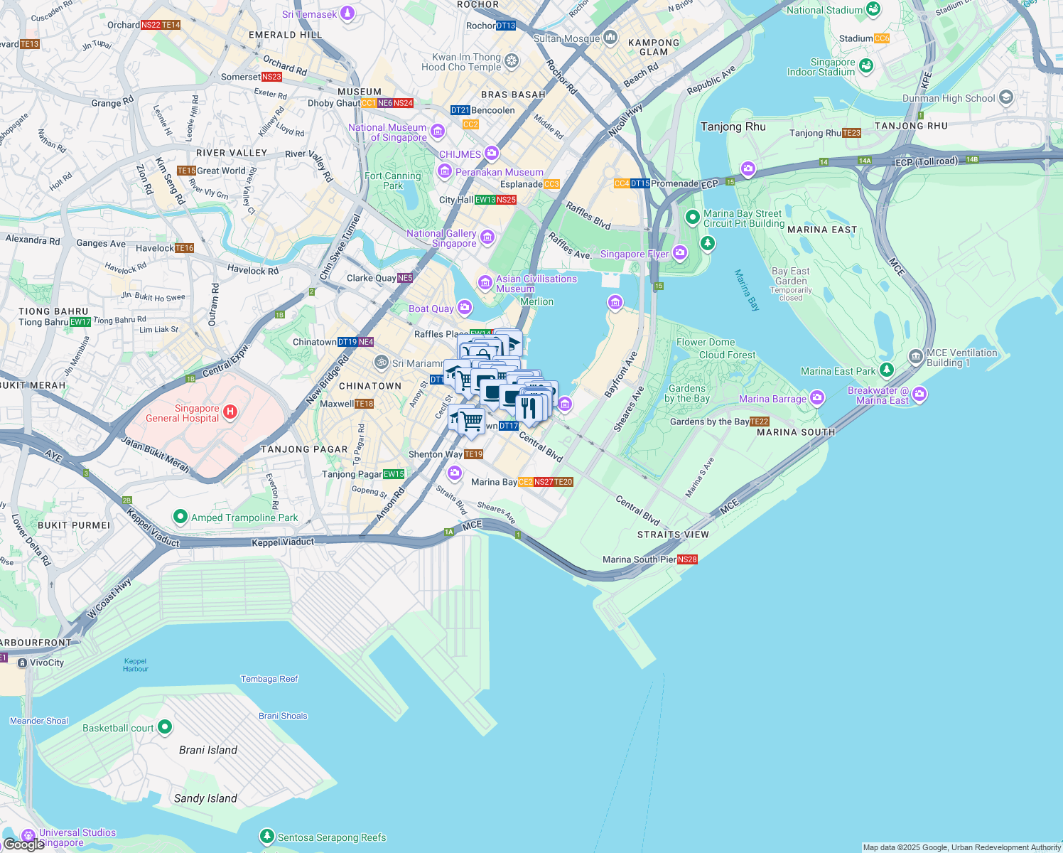 map of restaurants, bars, coffee shops, grocery stores, and more near in Singapore