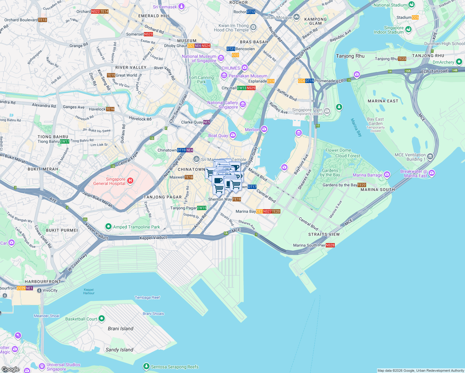 map of restaurants, bars, coffee shops, grocery stores, and more near in Singapore