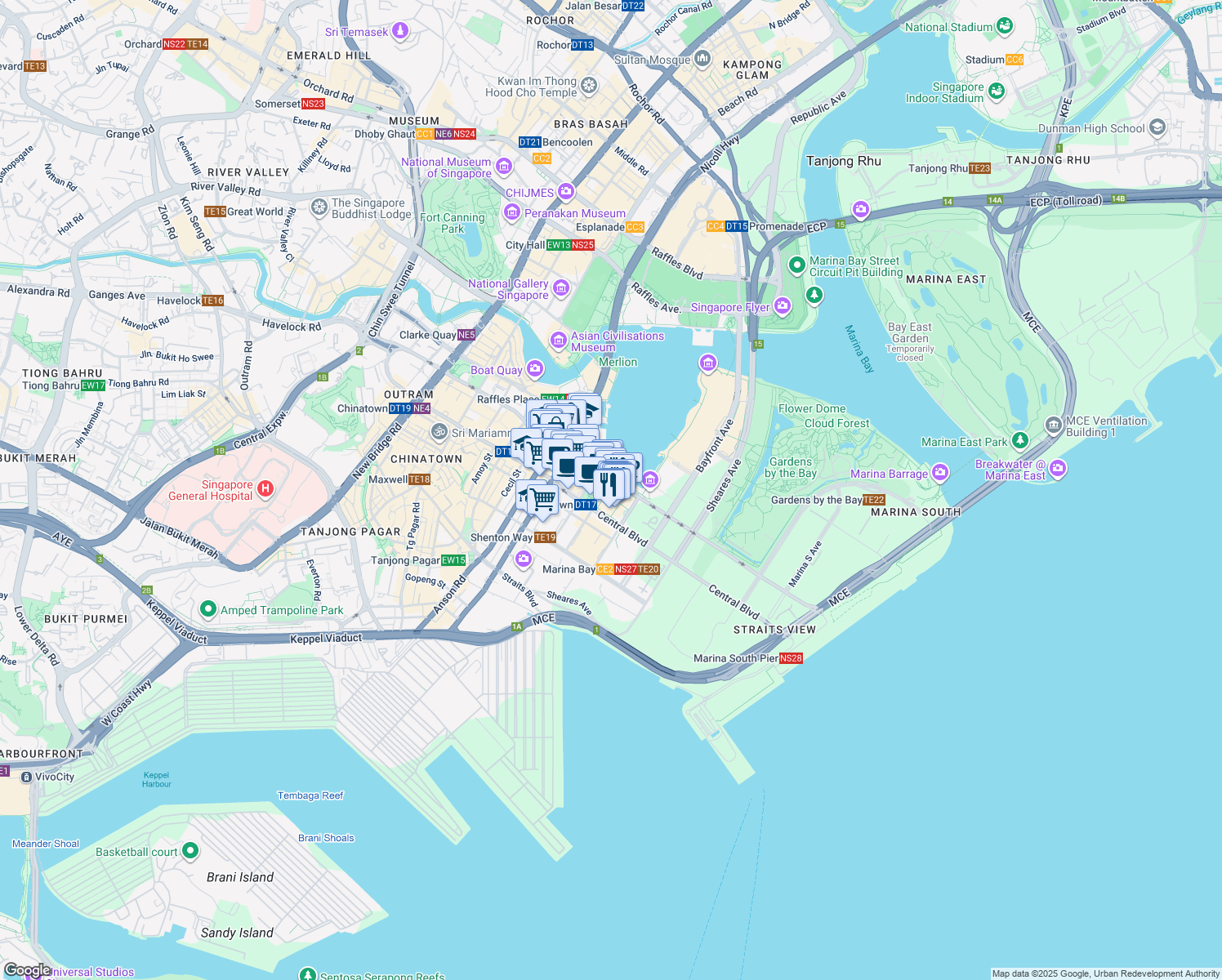 map of restaurants, bars, coffee shops, grocery stores, and more near in Singapore