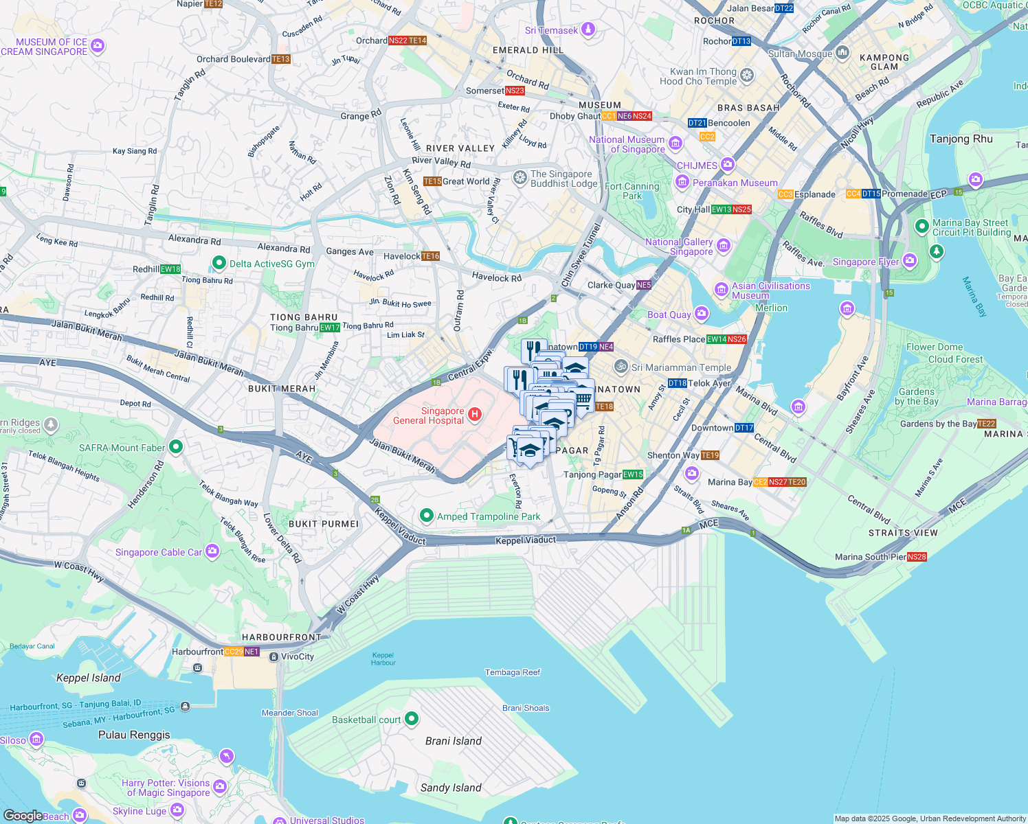 map of restaurants, bars, coffee shops, grocery stores, and more near in Singapore