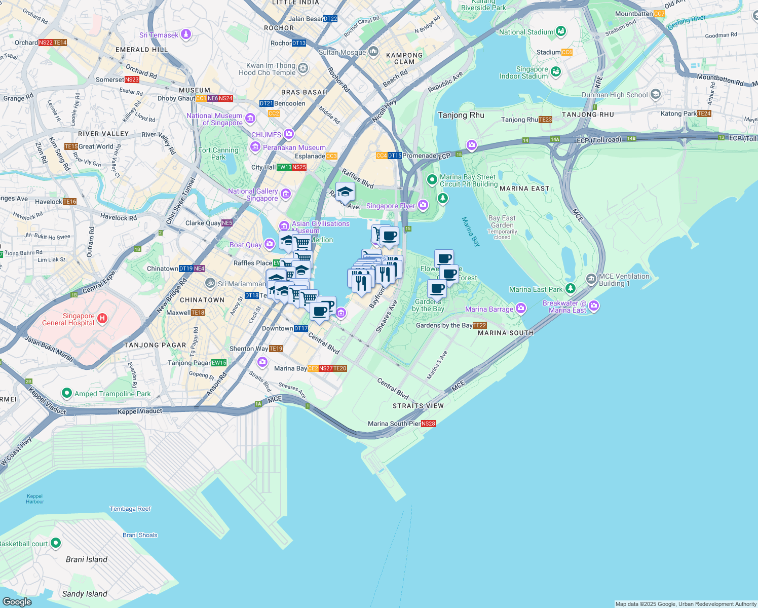 map of restaurants, bars, coffee shops, grocery stores, and more near in Singapore