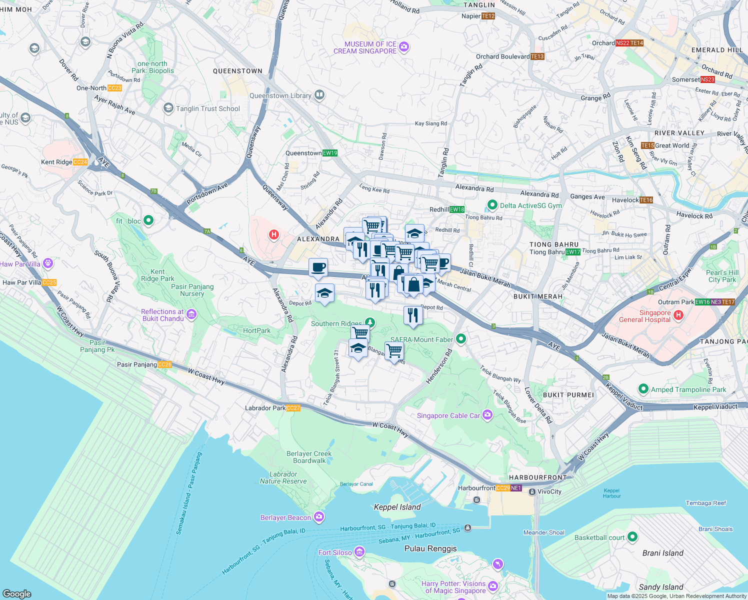map of restaurants, bars, coffee shops, grocery stores, and more near in Singapore