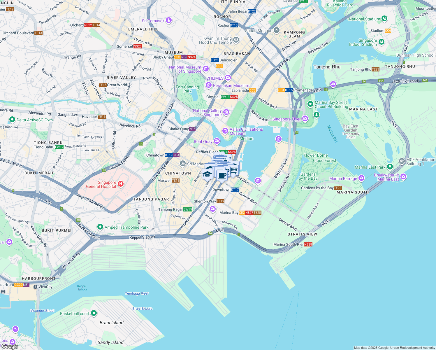 map of restaurants, bars, coffee shops, grocery stores, and more near in Singapore