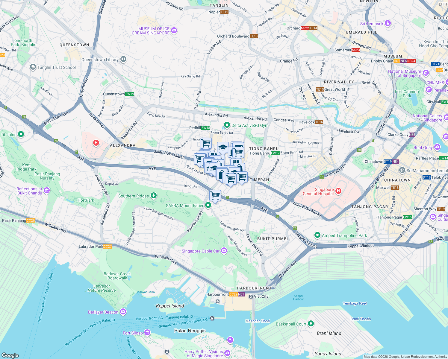 map of restaurants, bars, coffee shops, grocery stores, and more near in Singapore