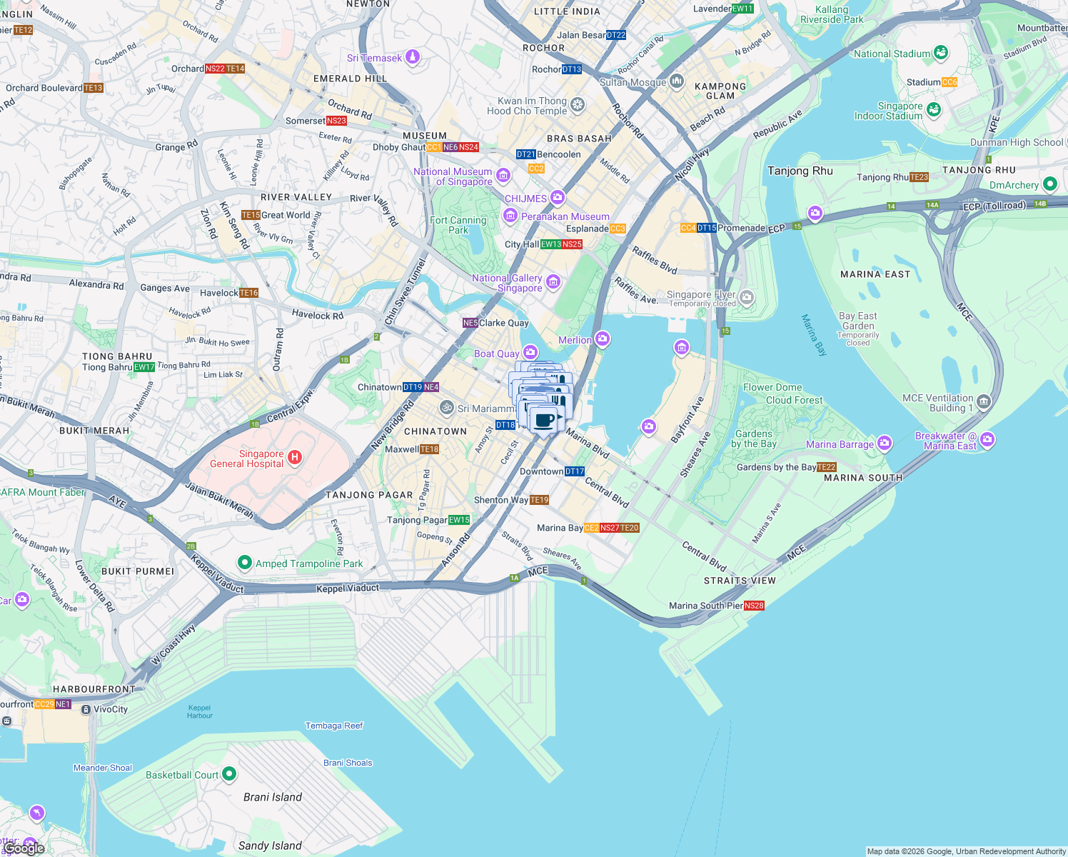 map of restaurants, bars, coffee shops, grocery stores, and more near in Singapore