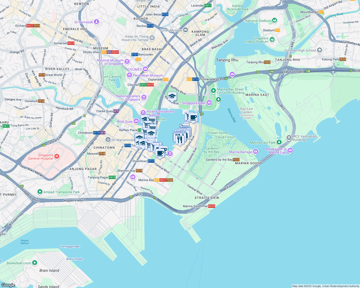 map of restaurants, bars, coffee shops, grocery stores, and more near in Singapore