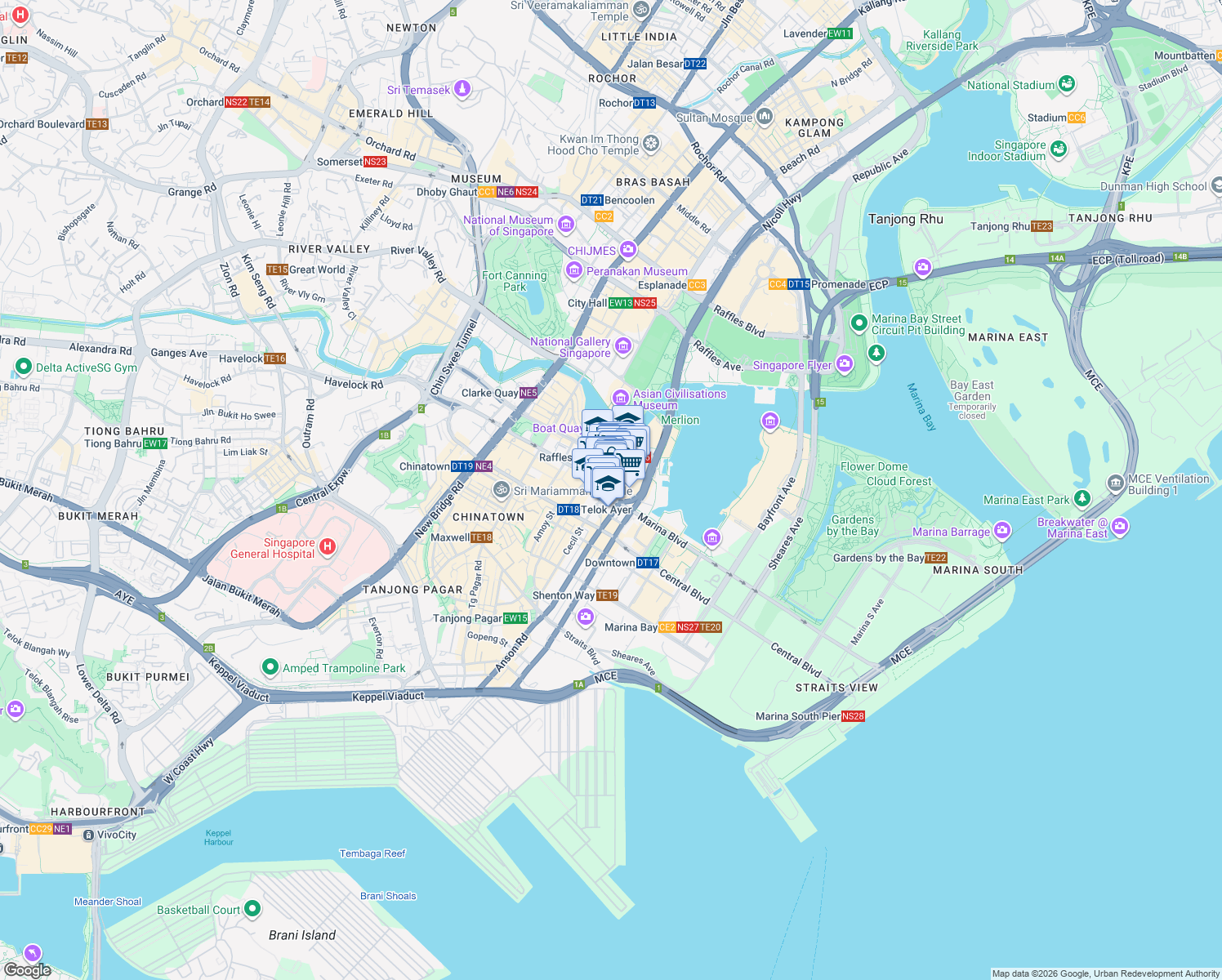 map of restaurants, bars, coffee shops, grocery stores, and more near in Singapore