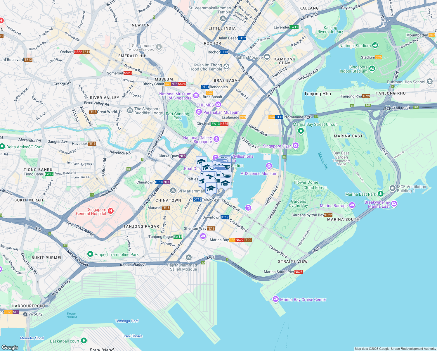 map of restaurants, bars, coffee shops, grocery stores, and more near 6 Battery Road in City