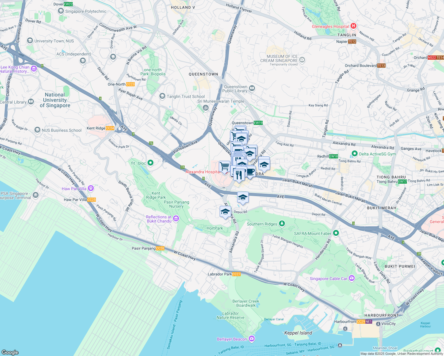 map of restaurants, bars, coffee shops, grocery stores, and more near in Singapore