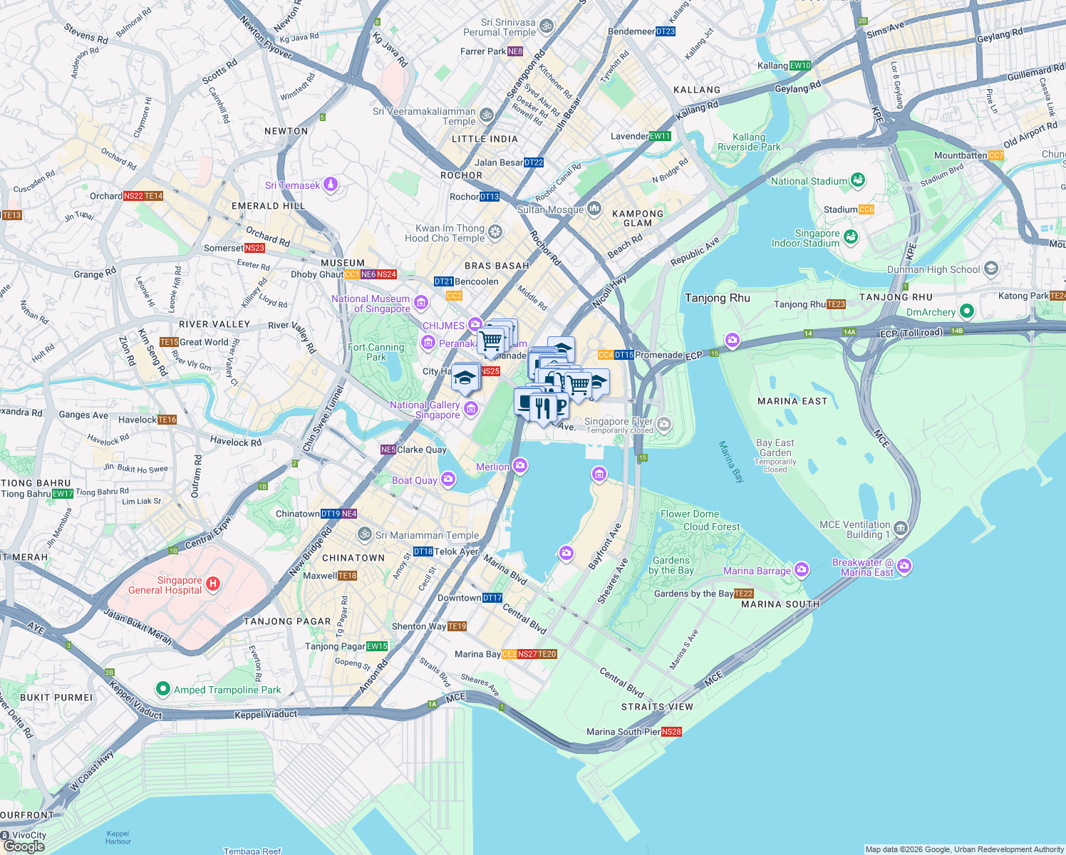 map of restaurants, bars, coffee shops, grocery stores, and more near  in Singapore