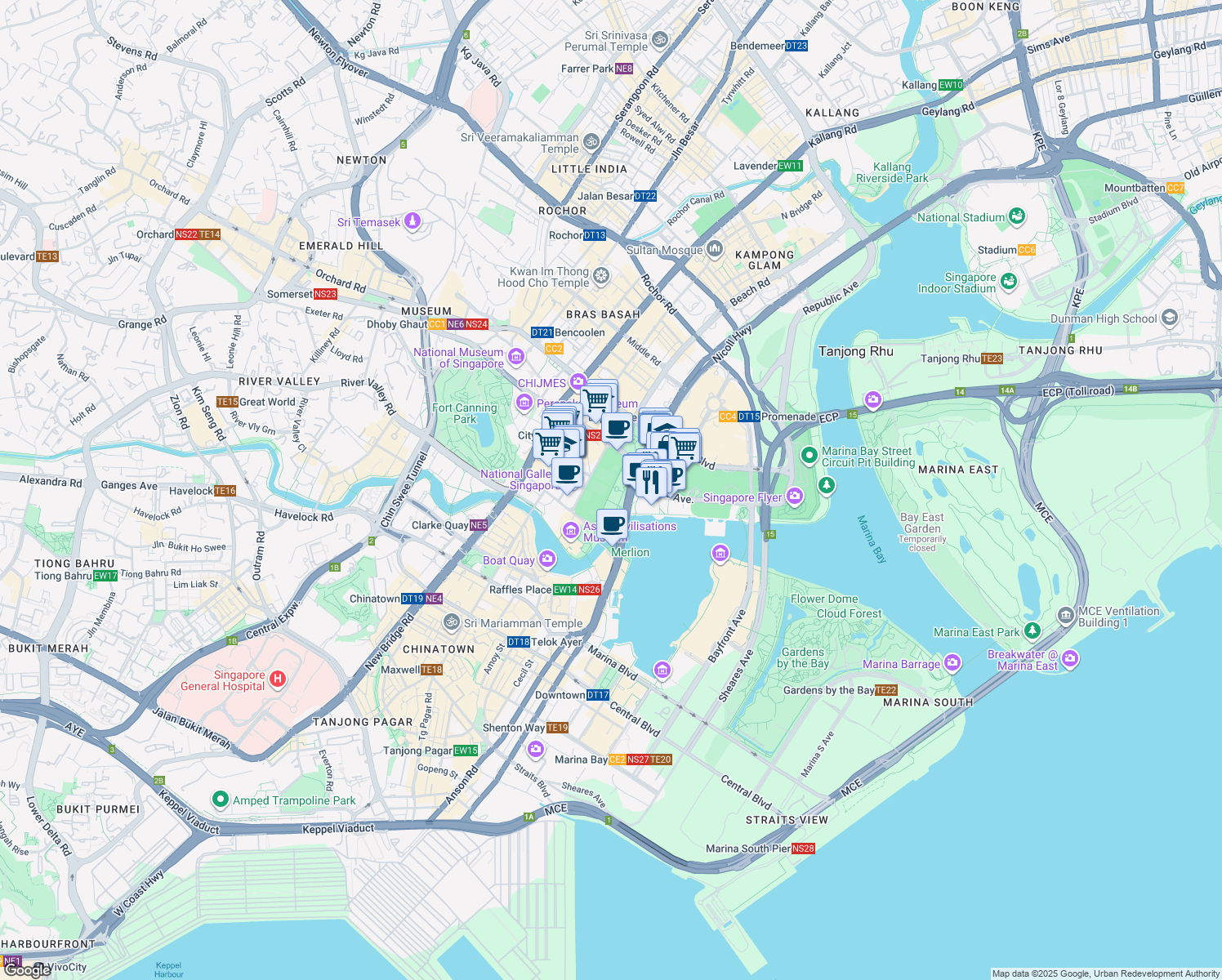 map of restaurants, bars, coffee shops, grocery stores, and more near  in Singapore