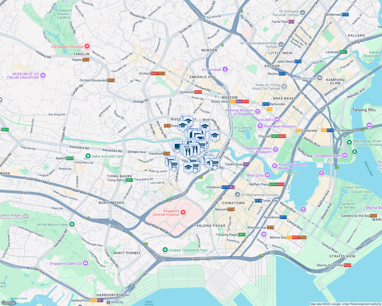map of restaurants, bars, coffee shops, grocery stores, and more near in Singapore