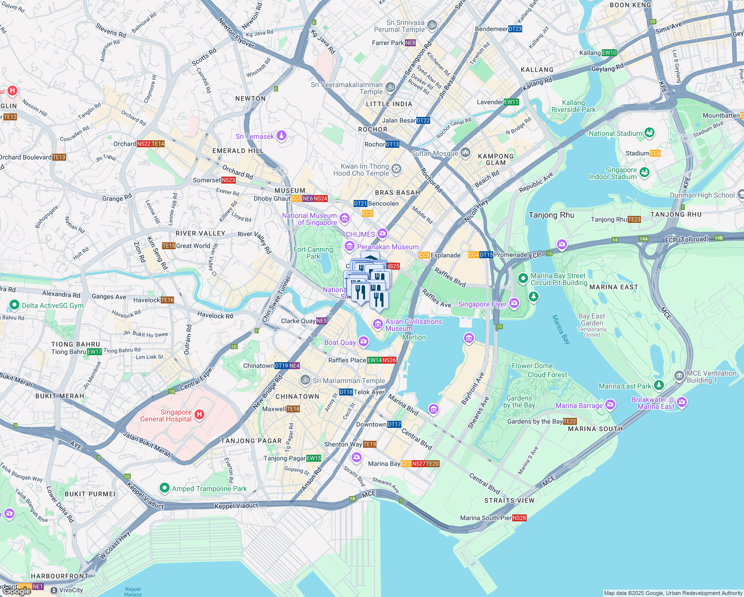 map of restaurants, bars, coffee shops, grocery stores, and more near in Singapore