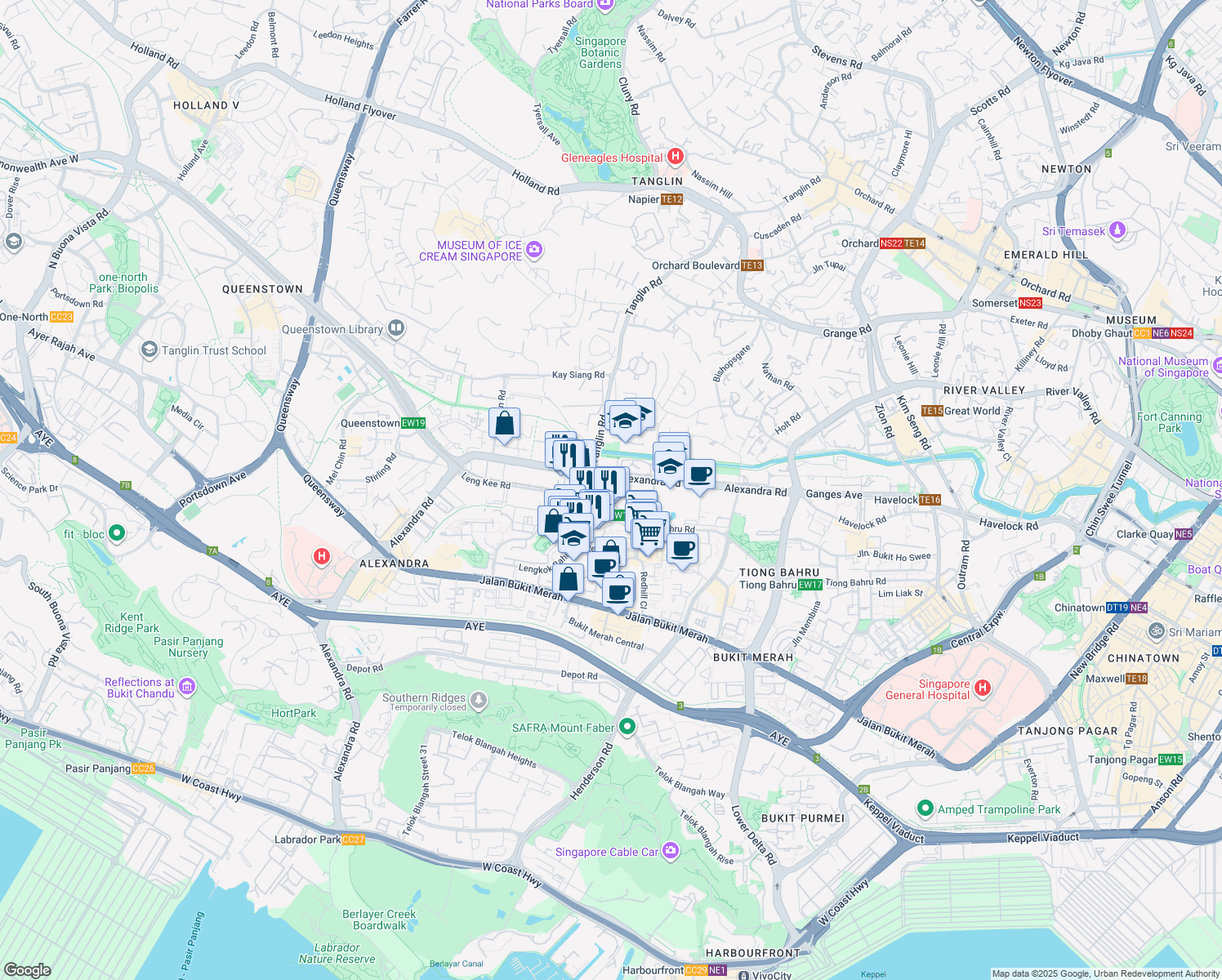 map of restaurants, bars, coffee shops, grocery stores, and more near in Singapore