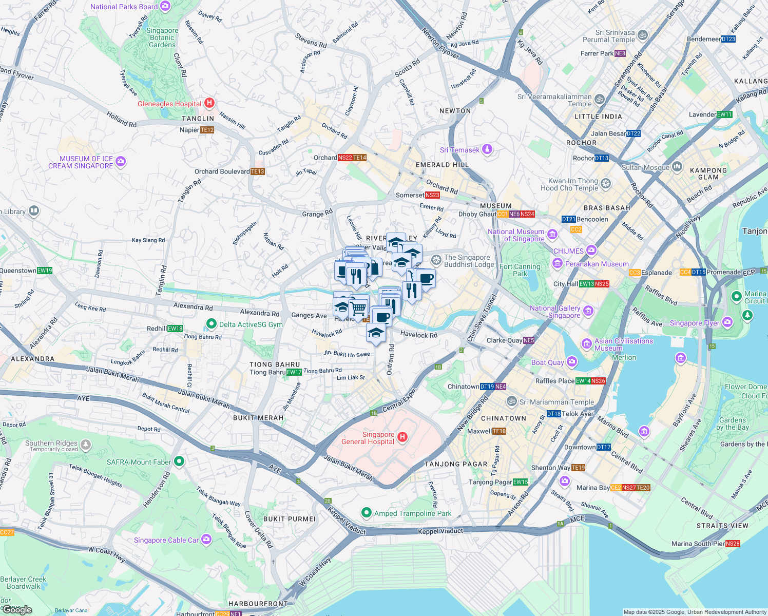 map of restaurants, bars, coffee shops, grocery stores, and more near in Singapore