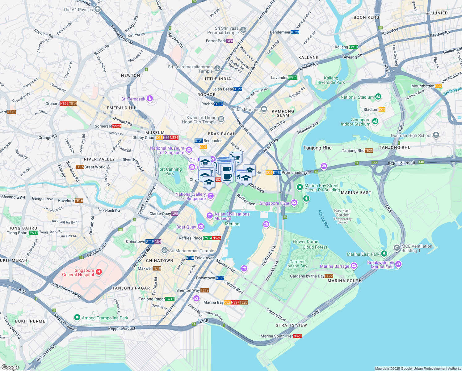 map of restaurants, bars, coffee shops, grocery stores, and more near  in Singapore