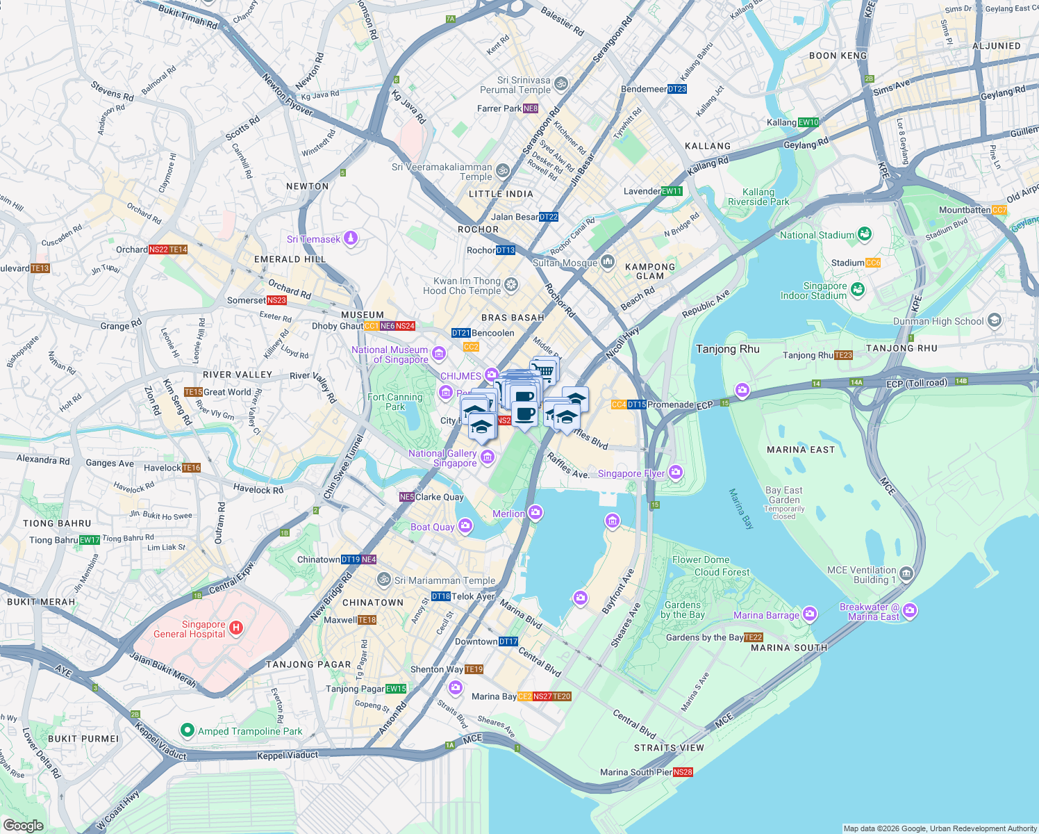 map of restaurants, bars, coffee shops, grocery stores, and more near  in Singapore