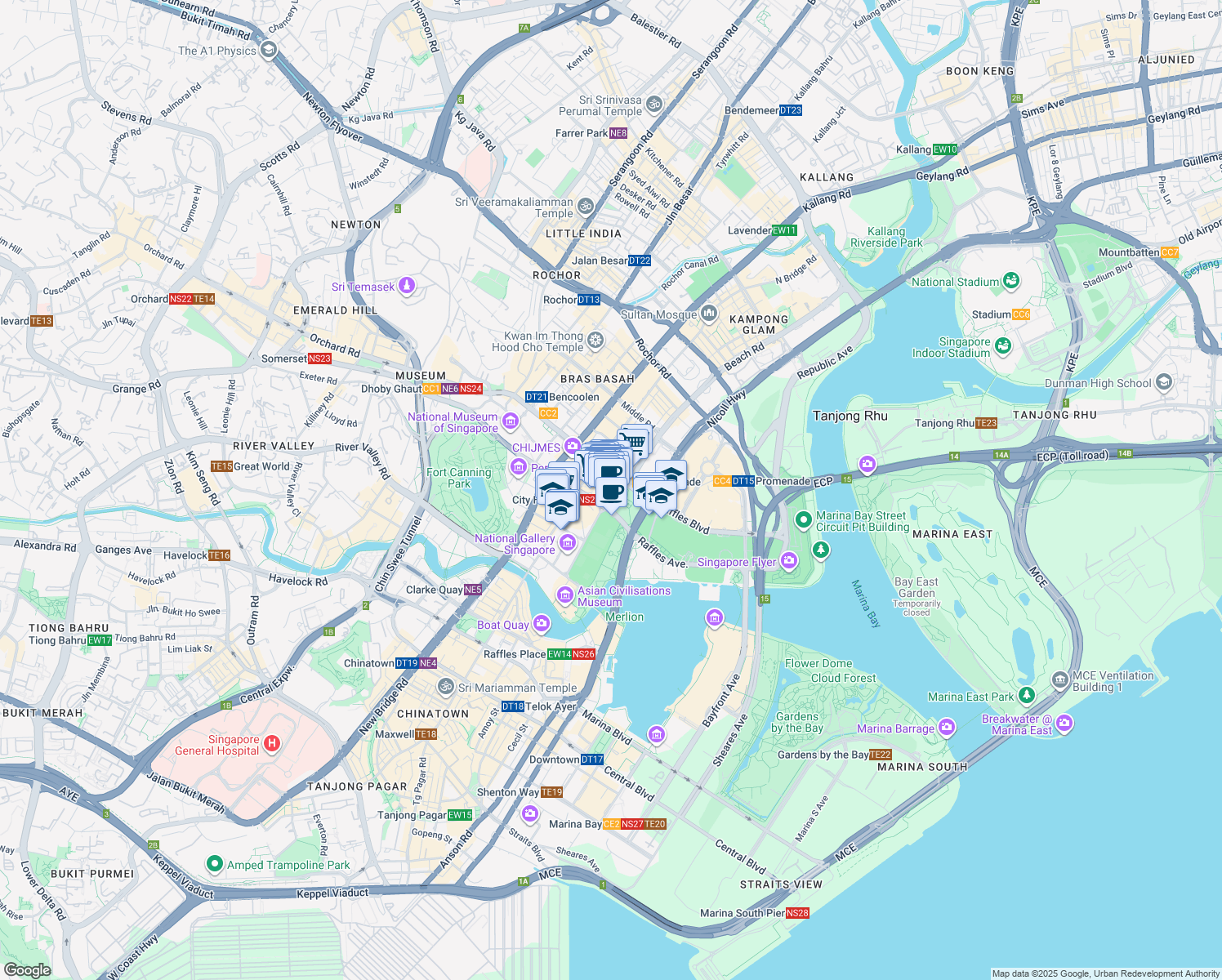 map of restaurants, bars, coffee shops, grocery stores, and more near  in Singapore