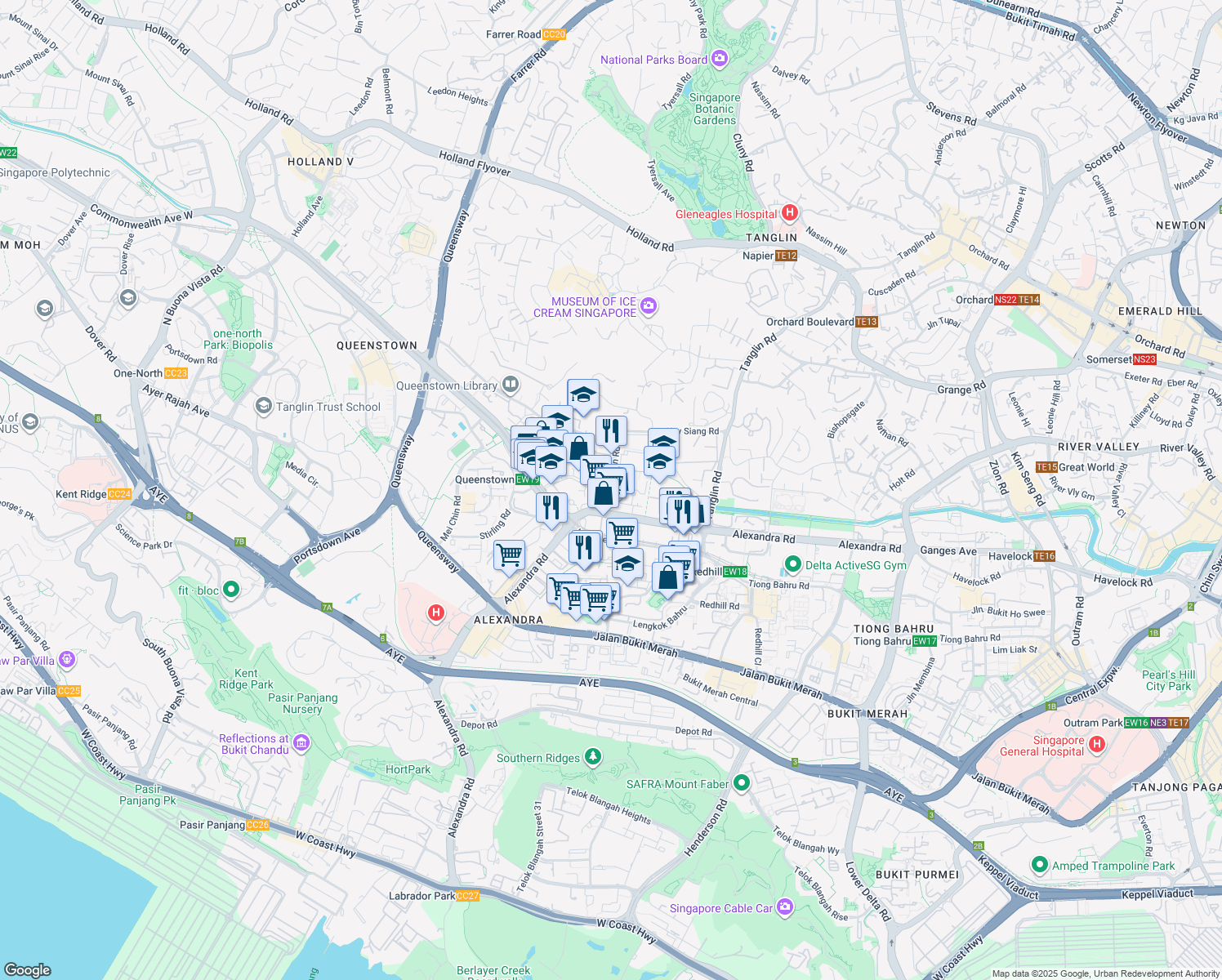 map of restaurants, bars, coffee shops, grocery stores, and more near in Singapore