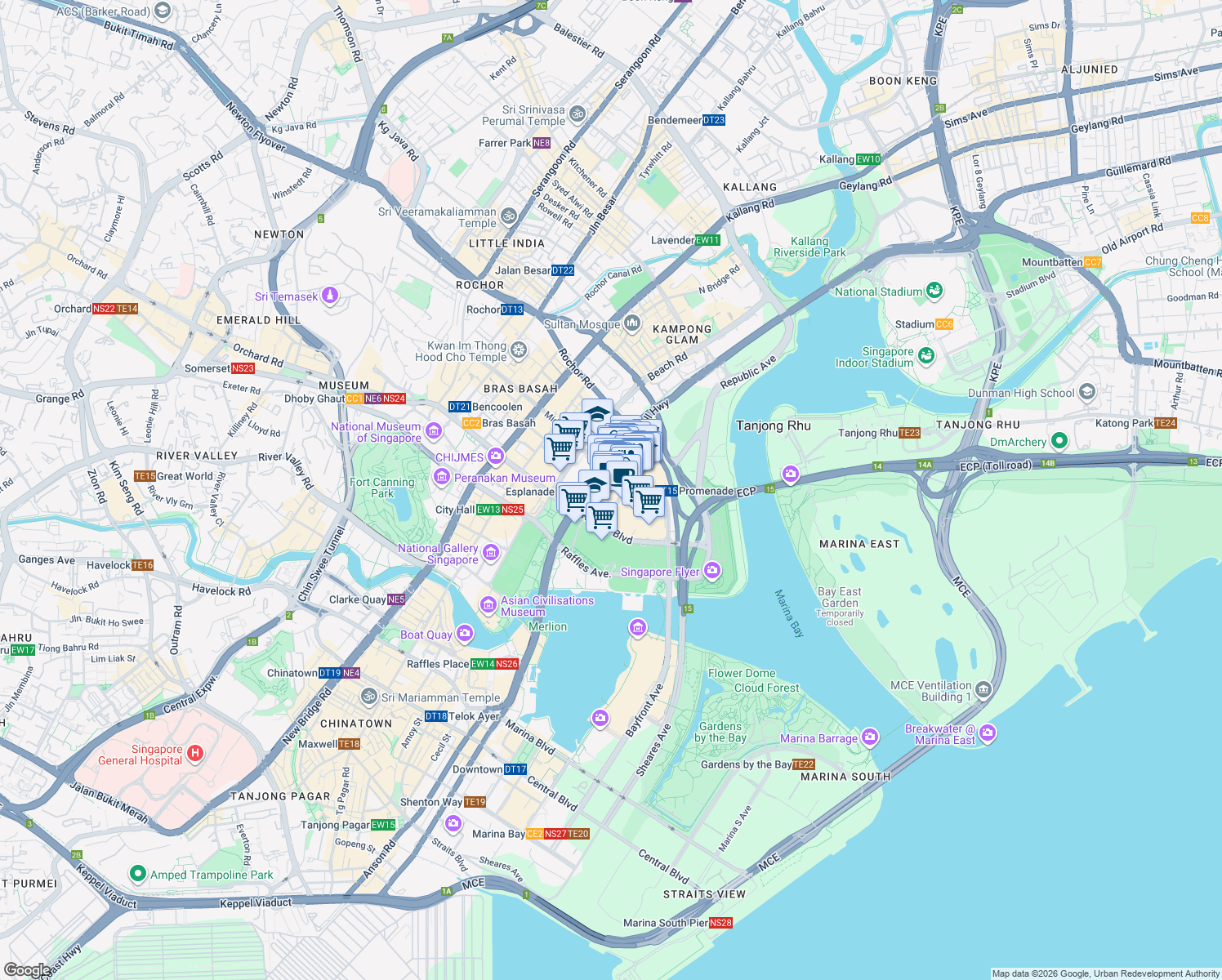 map of restaurants, bars, coffee shops, grocery stores, and more near in Singapore