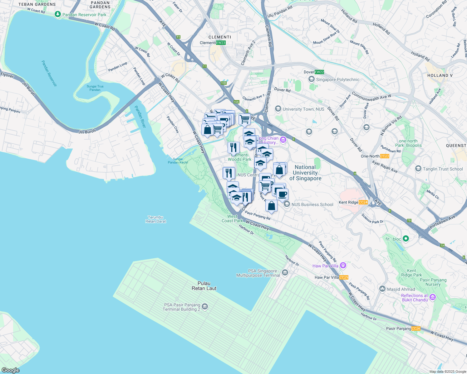 map of restaurants, bars, coffee shops, grocery stores, and more near in Singapore