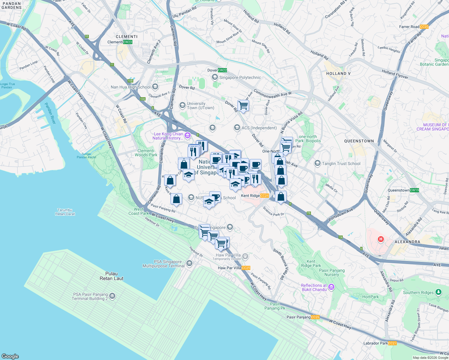 map of restaurants, bars, coffee shops, grocery stores, and more near in Singapore