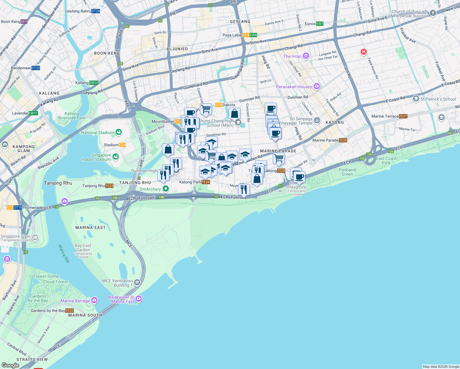 map of restaurants, bars, coffee shops, grocery stores, and more near in Singapore