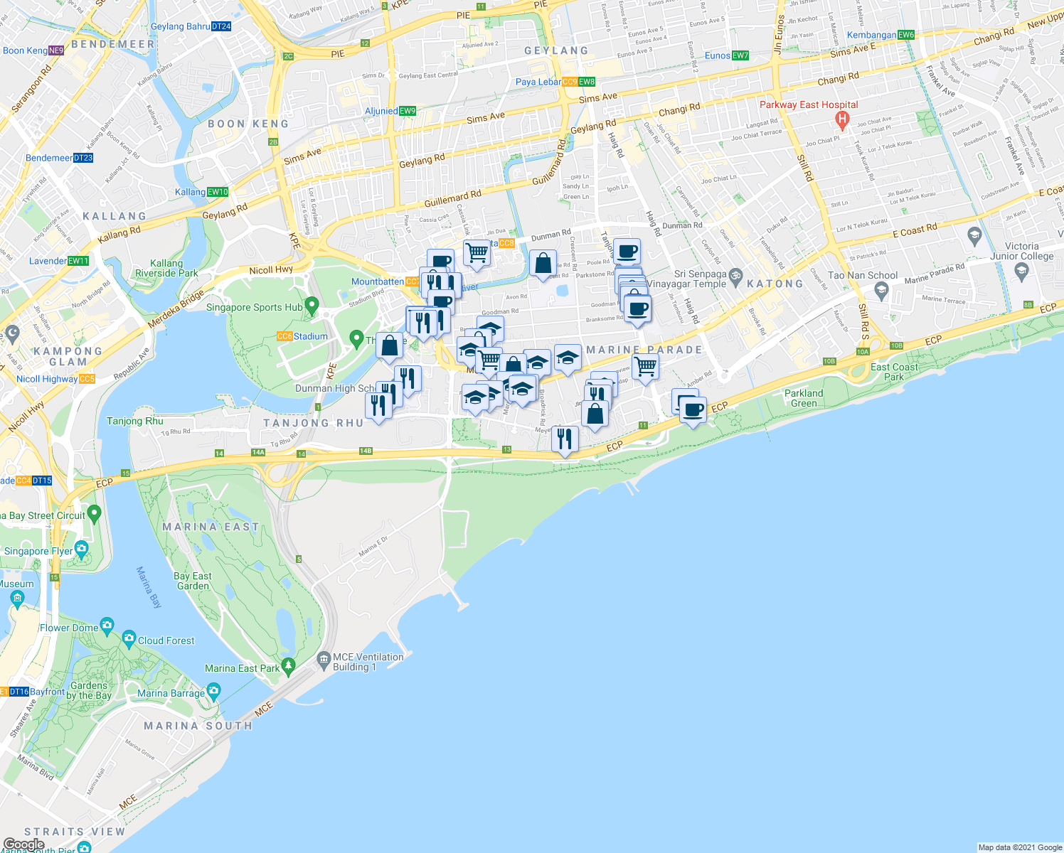 map of restaurants, bars, coffee shops, grocery stores, and more near in Singapore