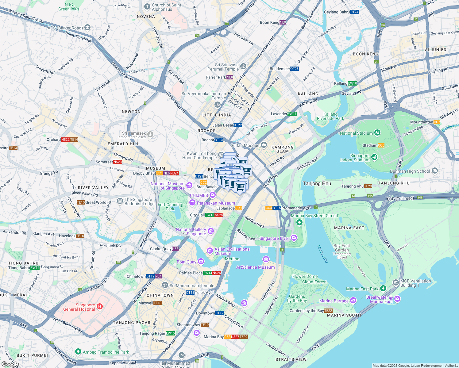 map of restaurants, bars, coffee shops, grocery stores, and more near in Singapore