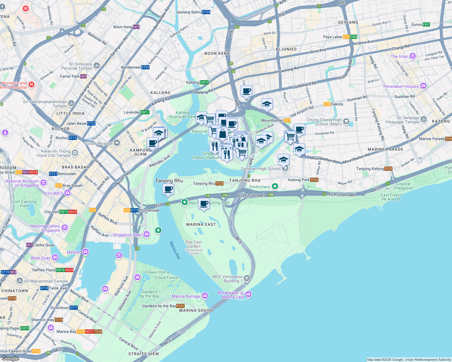 map of restaurants, bars, coffee shops, grocery stores, and more near in Singapore