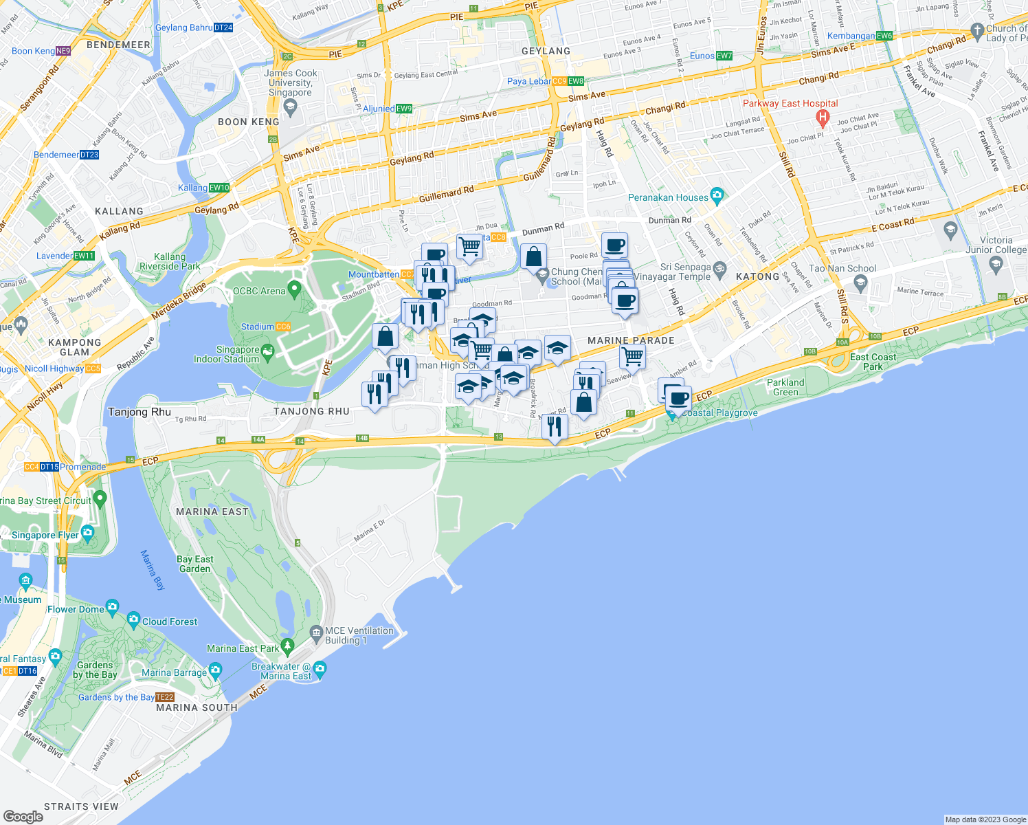 map of restaurants, bars, coffee shops, grocery stores, and more near in Singapore